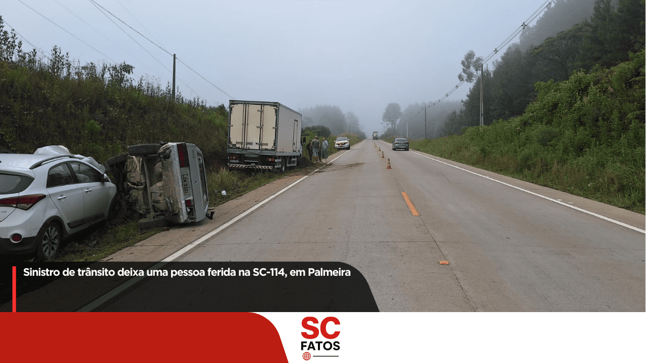 Sinistro de trânsito deixa uma pessoa ferida na SC-114, em Palmeira