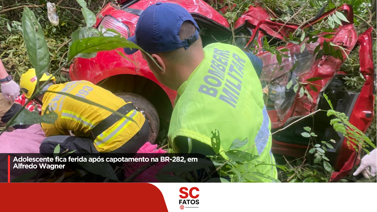 Adolescente fica ferida após capotamento na BR-282, em Alfredo Wagner