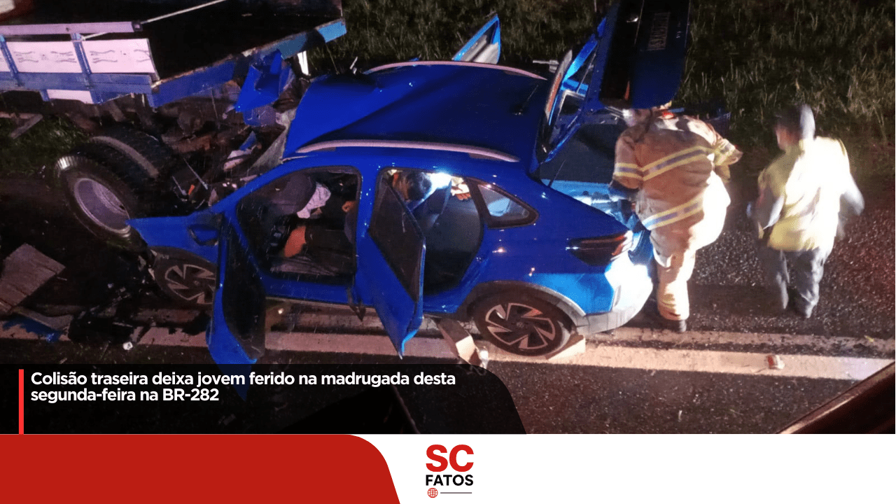 Colisão traseira deixa jovem ferido na madrugada desta segunda-feira na BR-282