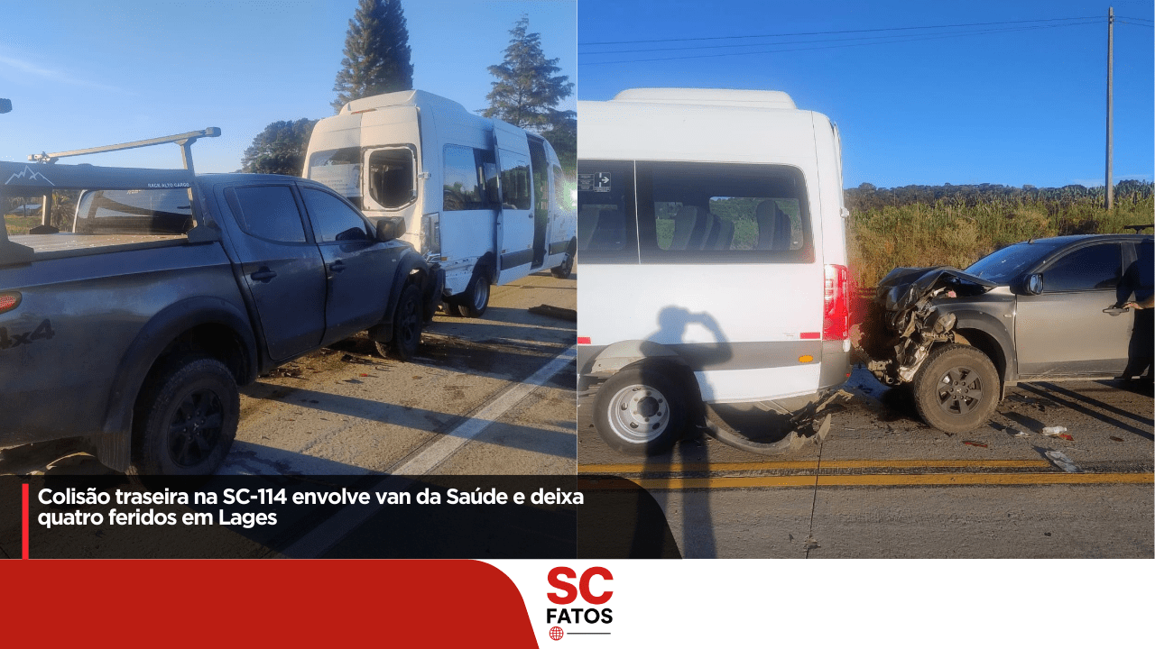 Colisão traseira na SC-114 envolve van da Saúde e deixa quatro feridos em Lages