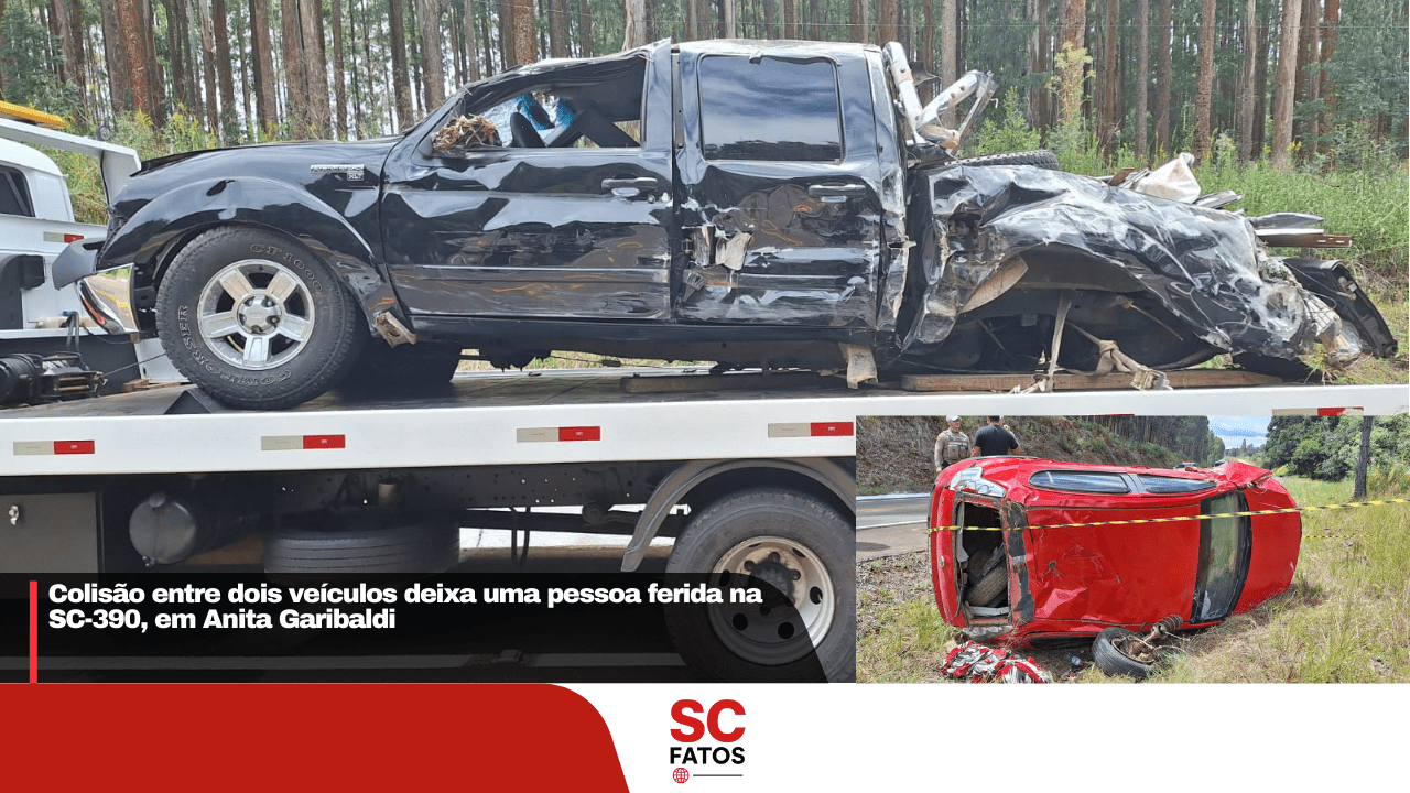 Colisão entre dois veículos deixa uma pessoa ferida na SC-390, em Anita Garibaldi