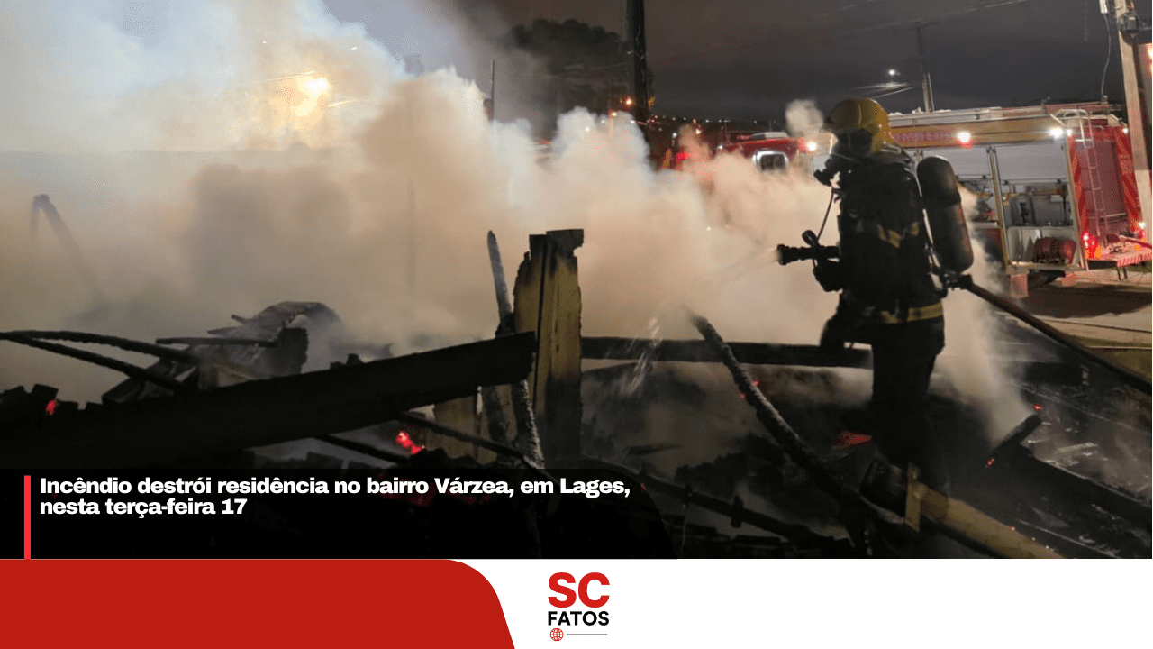 Incêndio destrói residência no bairro Várzea, em Lages, nesta terça-feira