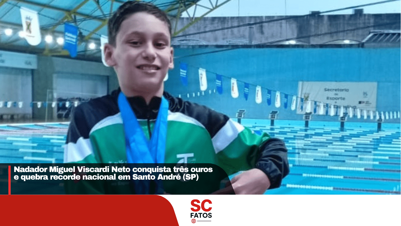 Nadador Miguel Viscardi Neto conquista três ouros e quebra recorde nacional em Santo André (SP)
