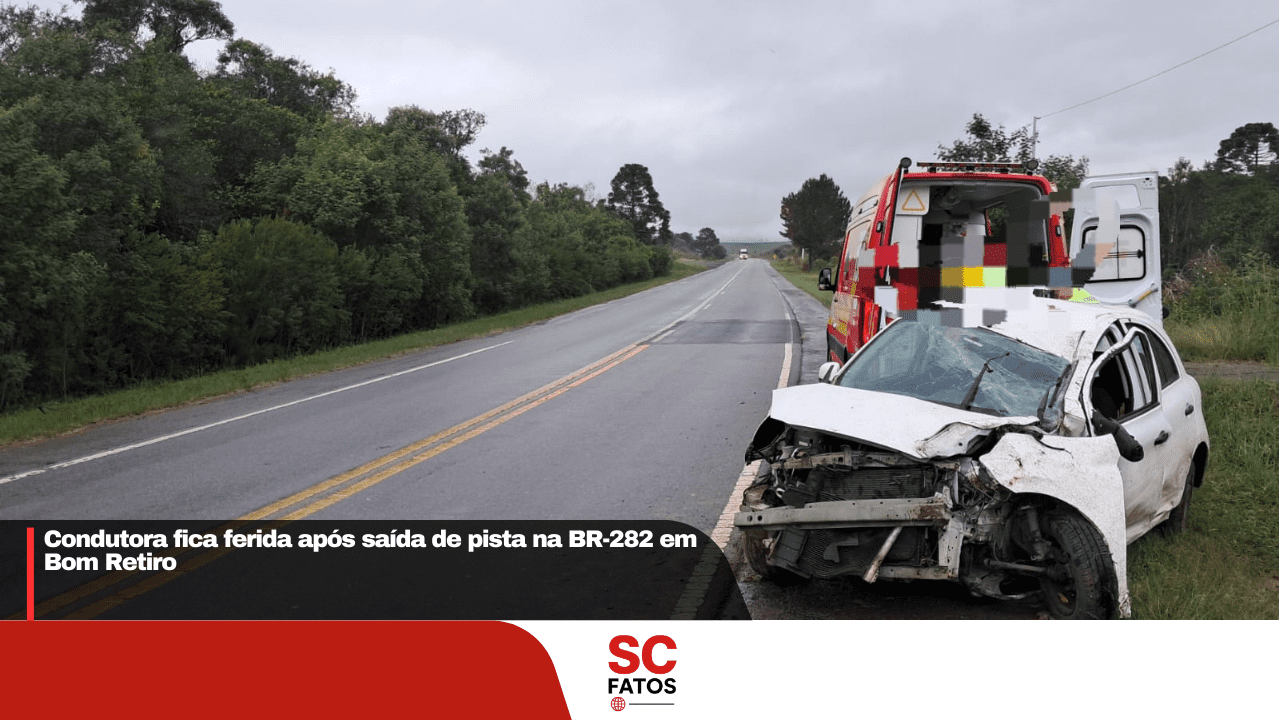 Condutora fica ferida após saída de pista na BR-282 em Bom Retiro