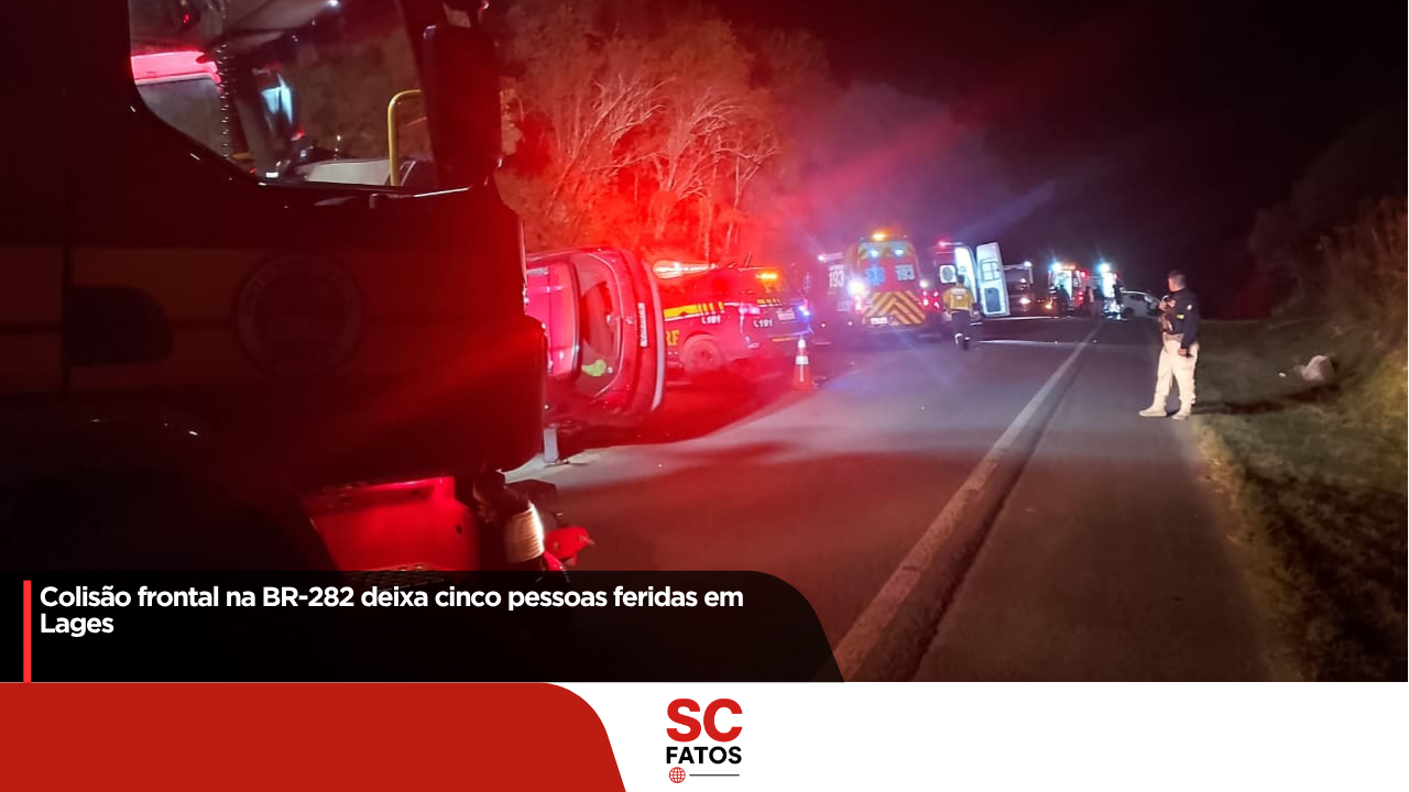 Colisão frontal na BR-282 deixa cinco pessoas feridas em Lages