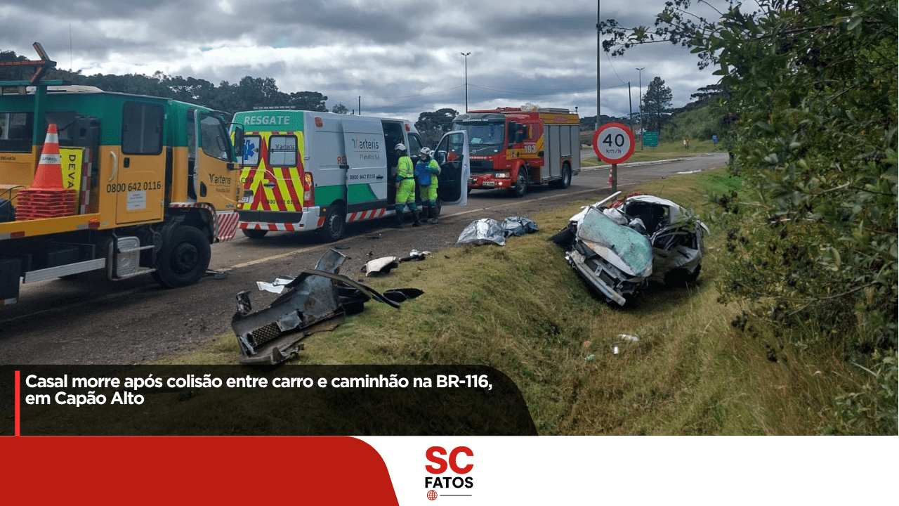 Casal morre após colisão entre carro e caminhão na BR-116, em Capão Alto