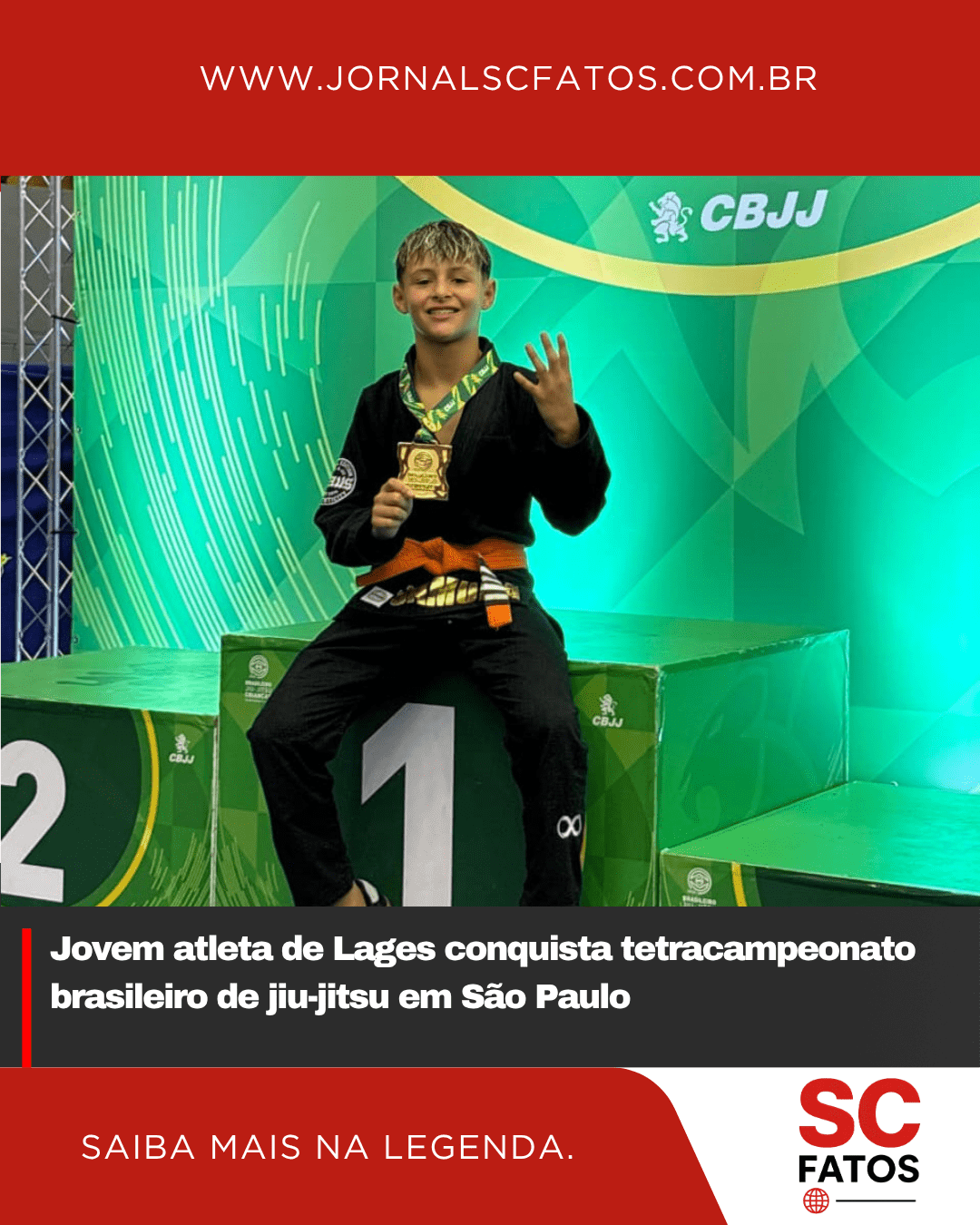 Jovem atleta de Lages conquista tetracampeonato brasileiro de jiu-jitsu em São Paulo