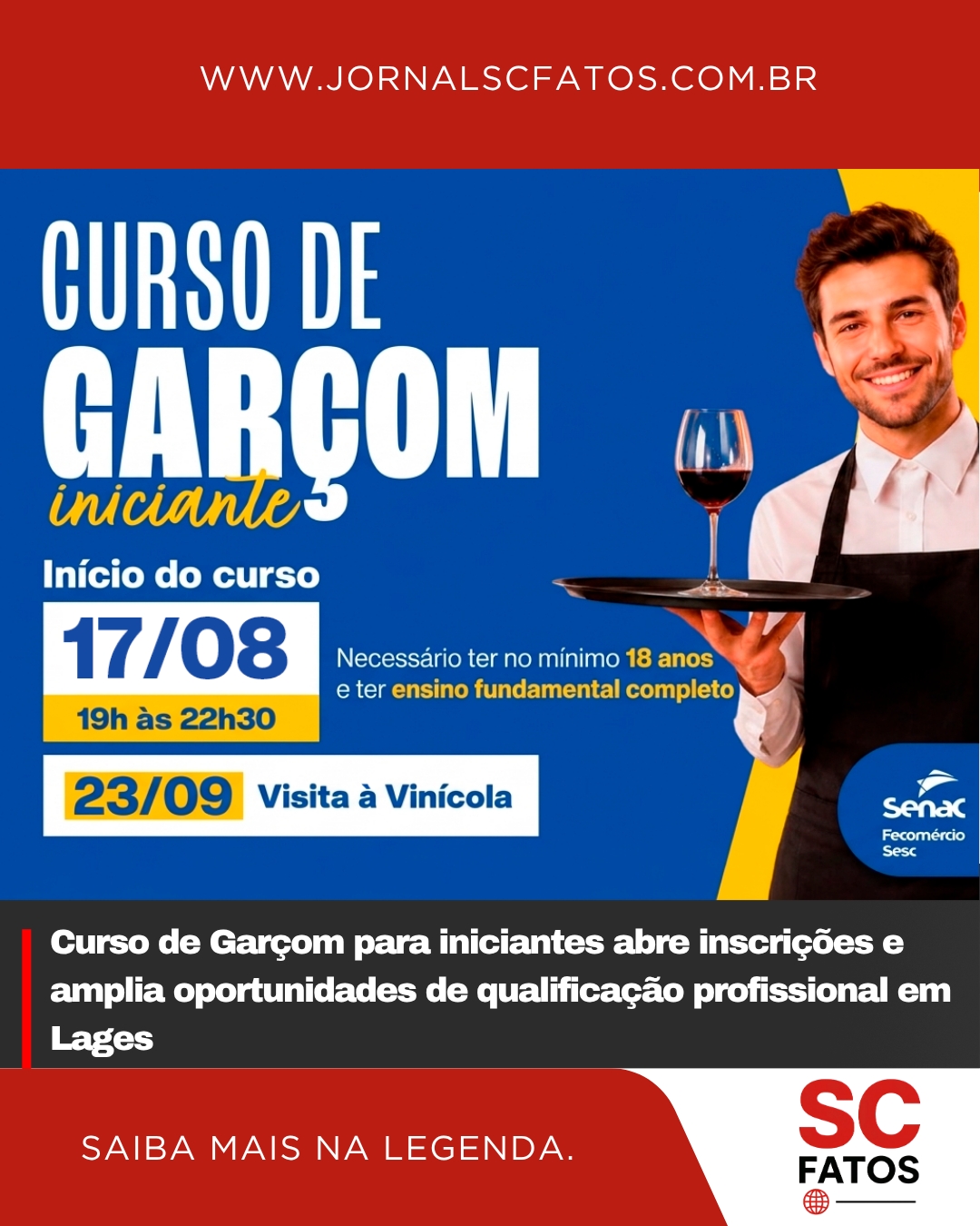 Curso de Garçom para iniciantes abre inscrições e amplia oportunidades de qualificação profissional em Lages