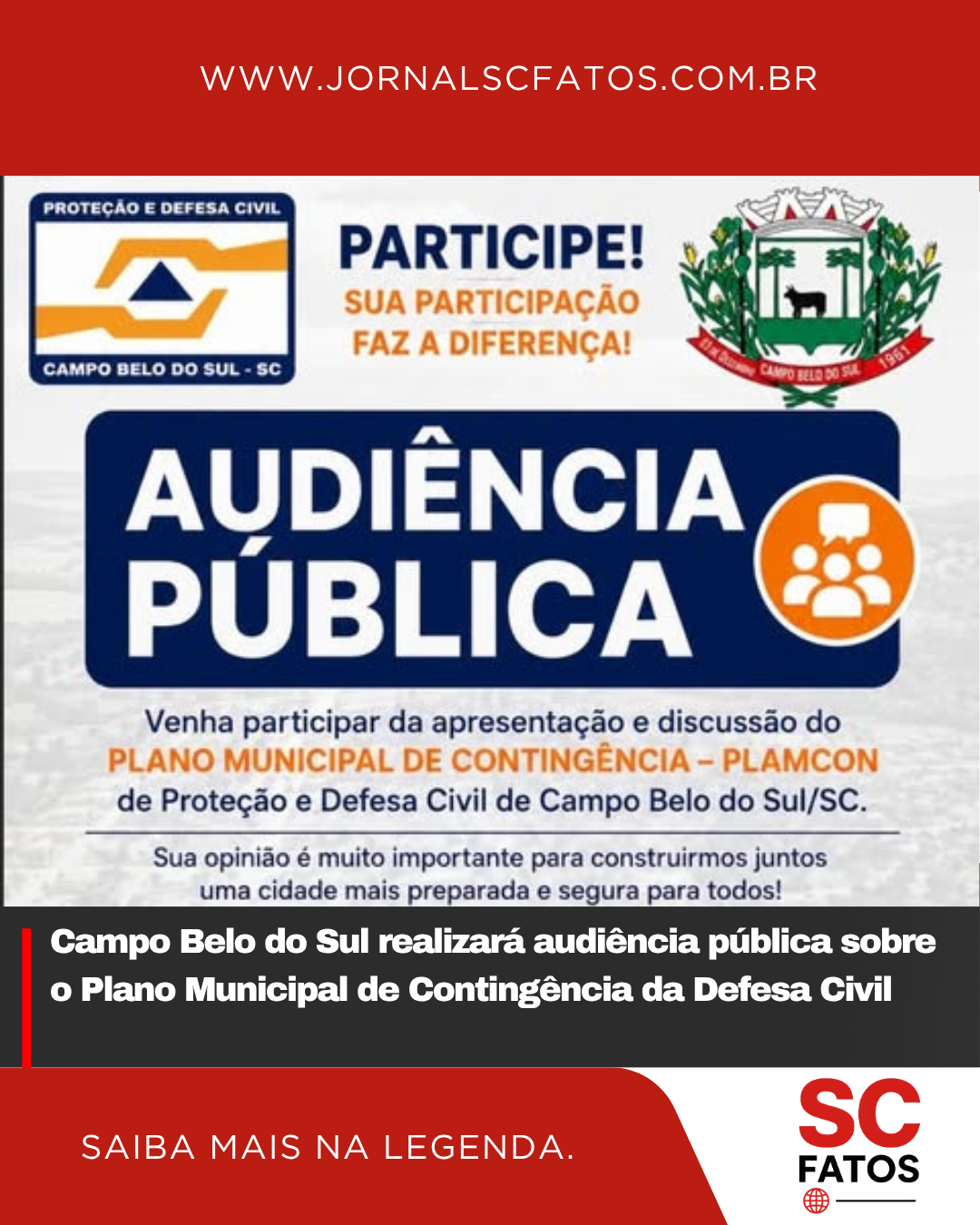 Campo Belo do Sul realizará audiência pública sobre o Plano Municipal de Contingência da Defesa Civil