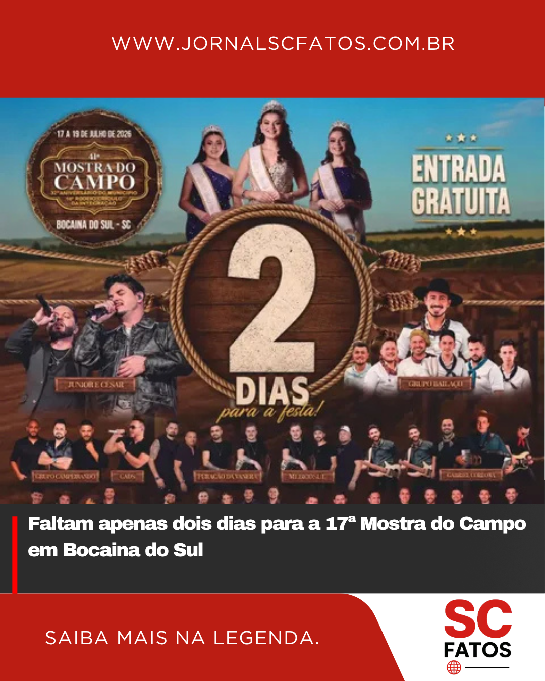 Faltam apenas dois dias para a 17ª Mostra do Campo em Bocaina do Sul