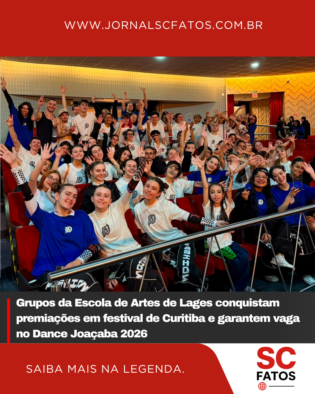 Grupos da Escola de Artes de Lages conquistam premiações em festival de Curitiba e garantem vaga no Dance Joaçaba 2026