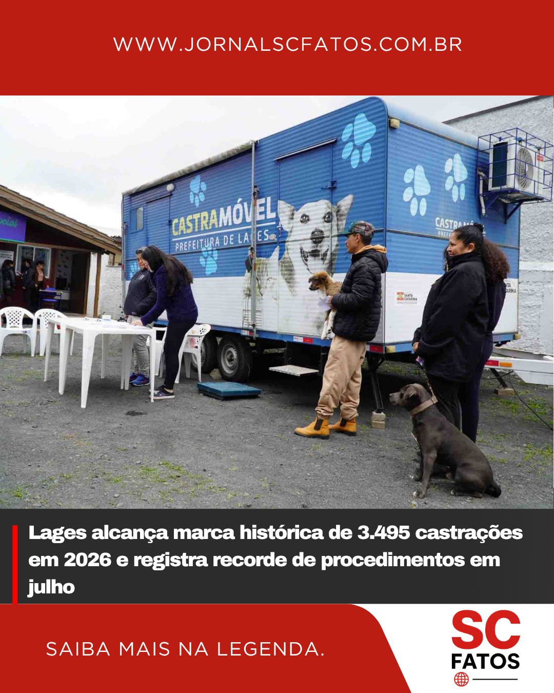 Lages alcança marca histórica de 3.495 castrações em 2026 e registra recorde de procedimentos em julho