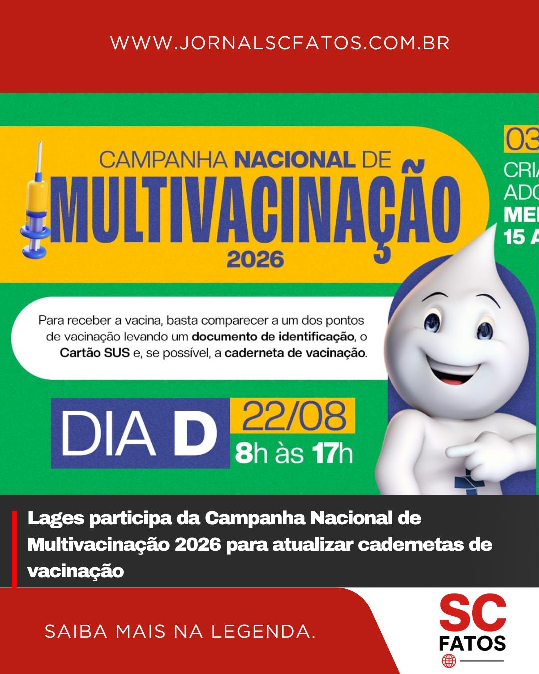 Lages participa da Campanha Nacional de Multivacinação 2026 para atualizar cadernetas de vacinação