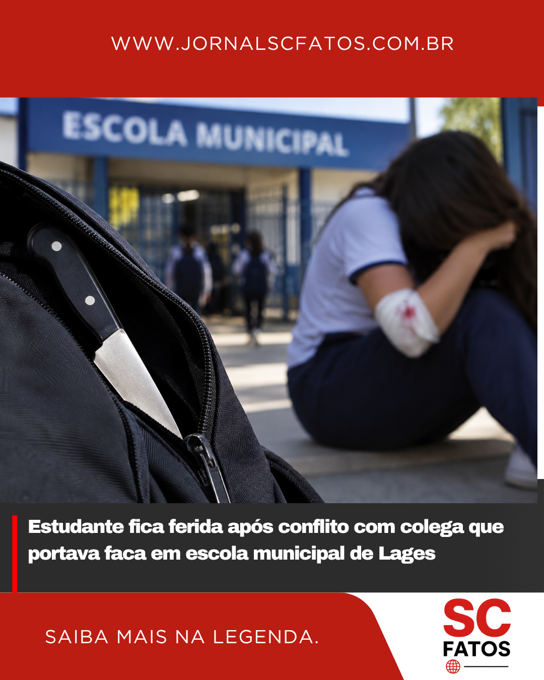 Estudante fica ferida após conflito com colega que portava faca em escola municipal de Lages