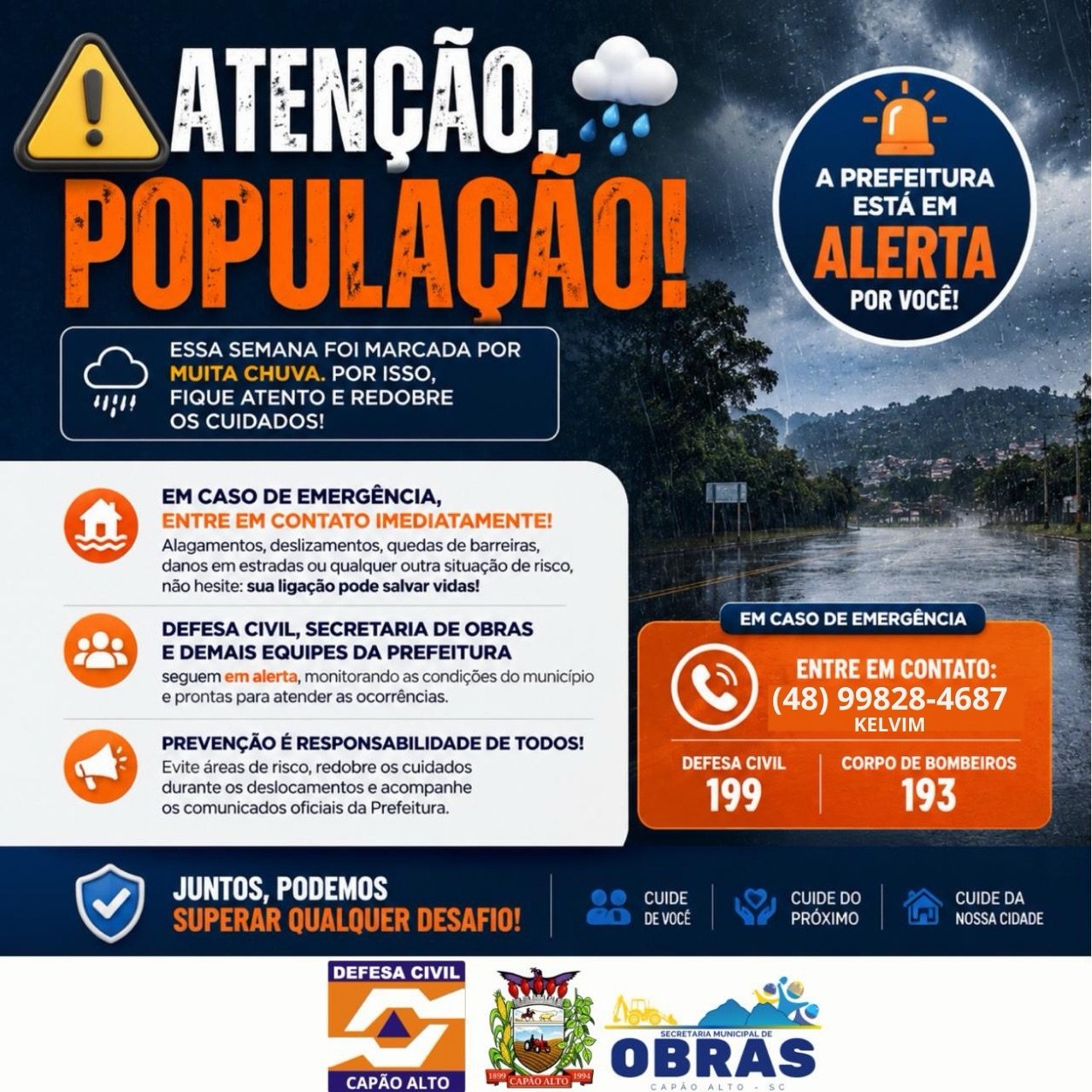 Capão Alto entra em alerta diante da previsão de chuvas intensas