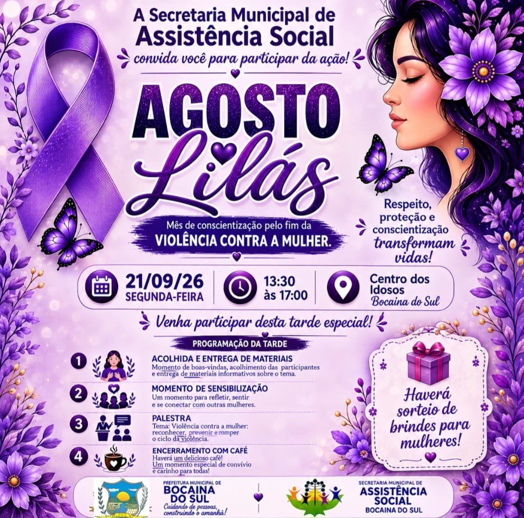 Bocaina do Sul terá tarde de conscientização sobre violência contra a mulher
