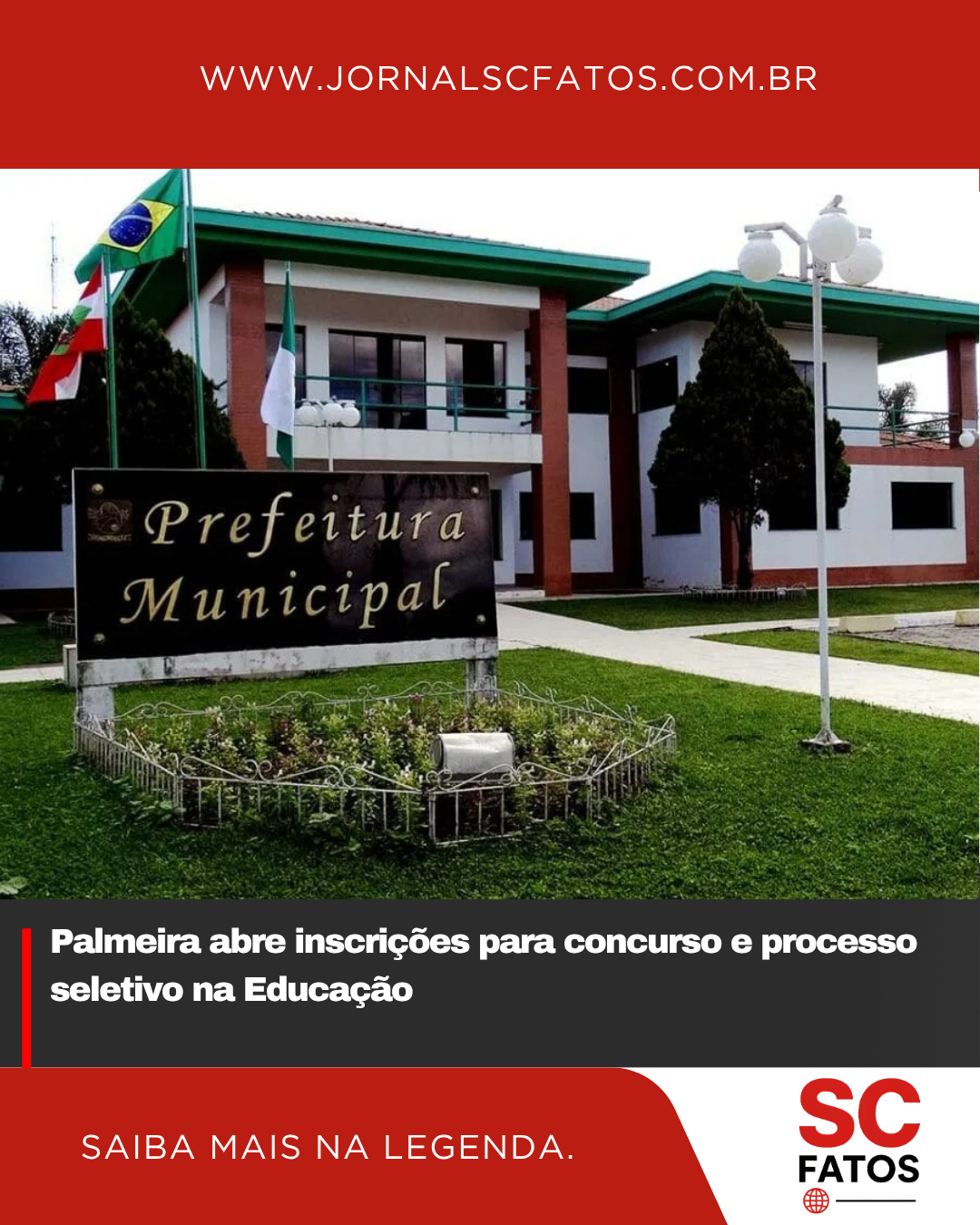 Palmeira abre inscrições para concurso e processo seletivo na Educação