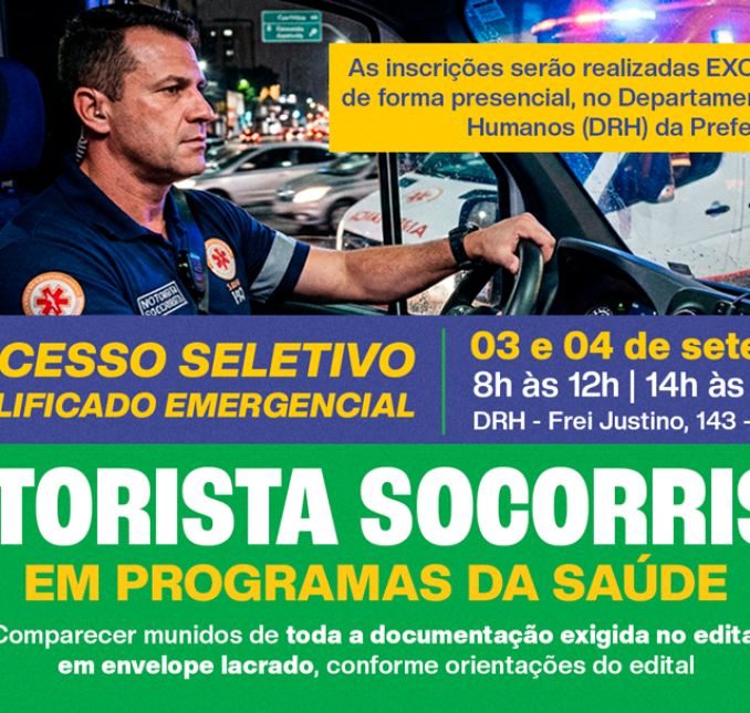 Prefeitura de Lages abre processo seletivo emergencial para Motorista Socorrista