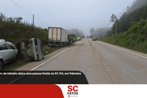 Sinistro de trânsito deixa uma pessoa ferida na SC-114, em Palmeira