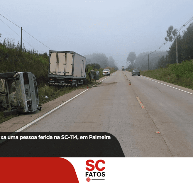 Sinistro de trânsito deixa uma pessoa ferida na SC-114, em Palmeira