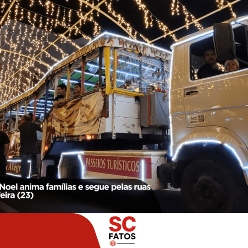 Bondinho do Papai Noel anima famílias e segue pelas ruas de Lages até terça-feira (23)