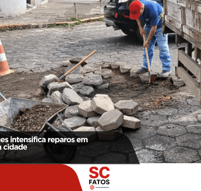 Prefeitura de Lages intensifica reparos em calçamentos pela cidade