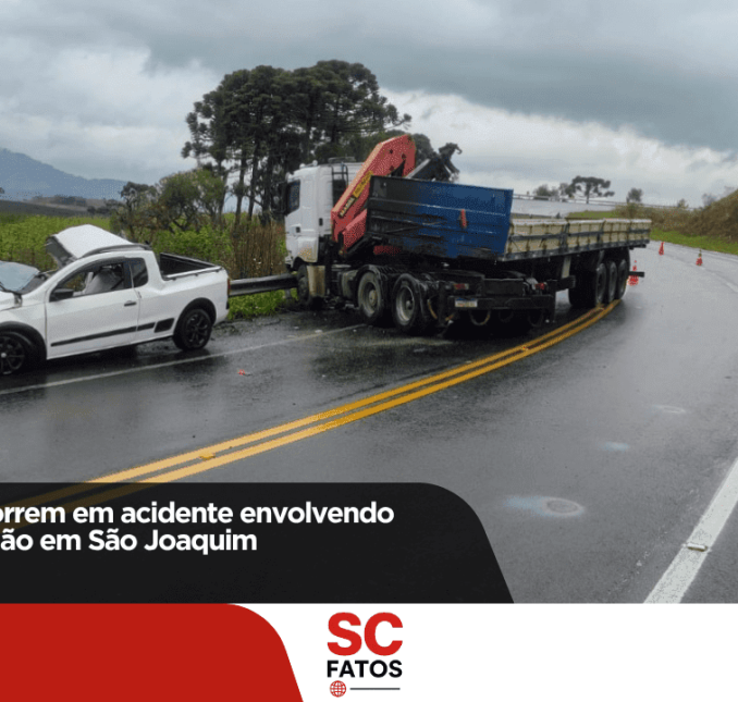 Duas pessoas morrem em acidente envolvendo Saveiro e caminhão em São Joaquim