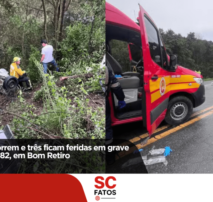Duas pessoas morrem e três ficam feridas em grave acidente na BR-282, em Bom Retiro