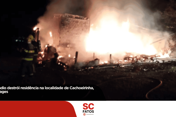 Incêndio destrói residência na localidade de Cachoeirinha, em Lages