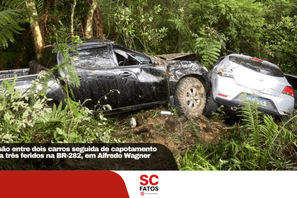 Colisão entre dois carros seguida de capotamento deixa três feridos na BR-282, em Alfredo Wagner