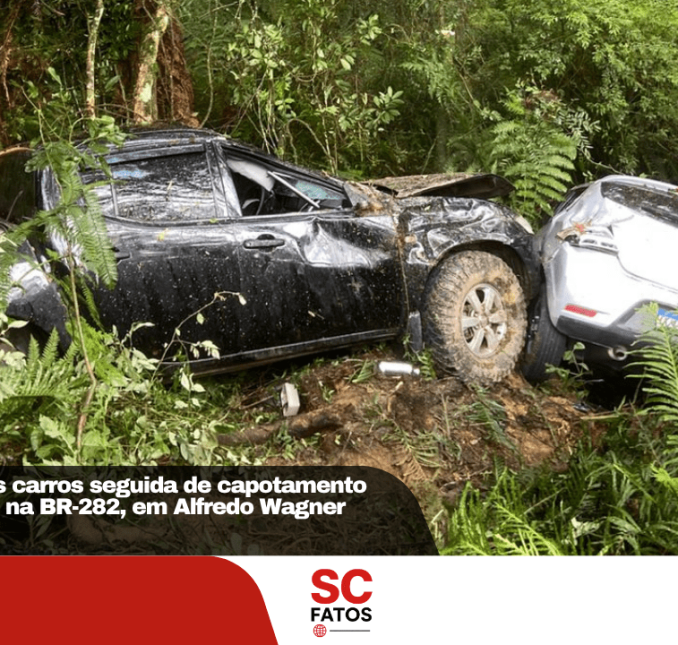 Colisão entre dois carros seguida de capotamento deixa três feridos na BR-282, em Alfredo Wagner