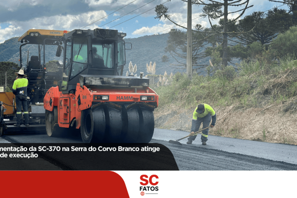 Pavimentação da SC-370 na Serra do Corvo Branco atinge 60% de execução