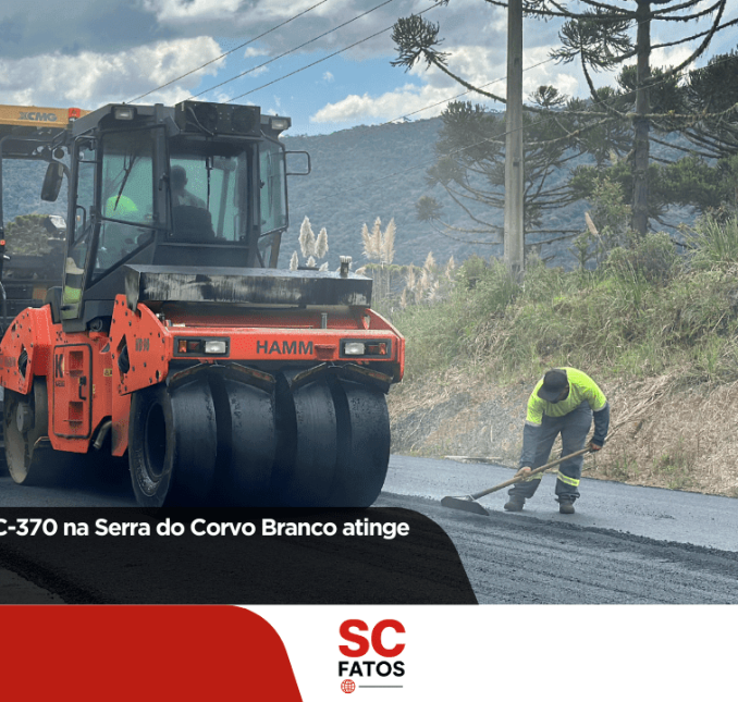 Pavimentação da SC-370 na Serra do Corvo Branco atinge 60% de execução