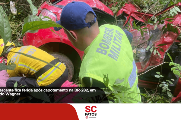 Adolescente fica ferida após capotamento na BR-282, em Alfredo Wagner