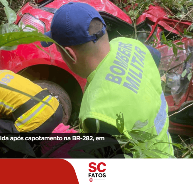 Adolescente fica ferida após capotamento na BR-282, em Alfredo Wagner