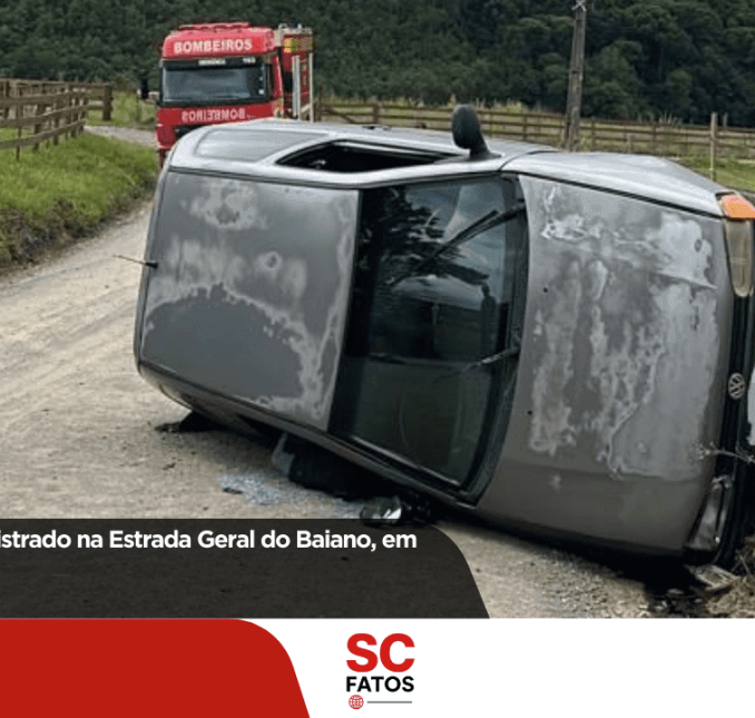 Capotamento é registrado na Estrada Geral do Baiano, em Urubici
