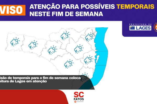 Previsão de temporais para o fim de semana coloca Prefeitura de Lages em atençãoDefesa Civil monitora condições climáticas e orienta população sobre possíveis ocorrências