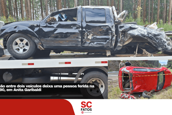 Colisão entre dois veículos deixa uma pessoa ferida na SC-390, em Anita Garibaldi