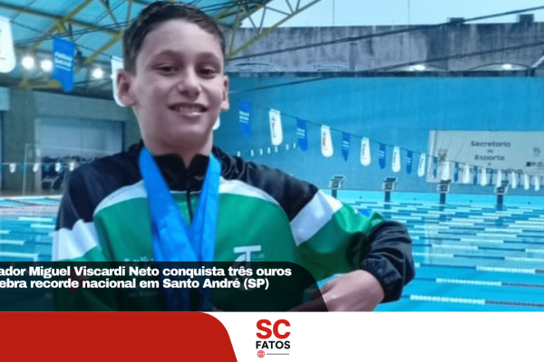 Nadador Miguel Viscardi Neto conquista três ouros e quebra recorde nacional em Santo André (SP)