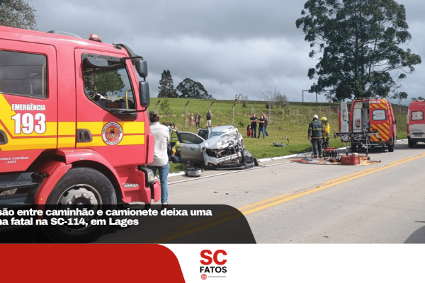 Colisão entre caminhão e camionete deixa uma vítima fatal na SC-114, em Lages