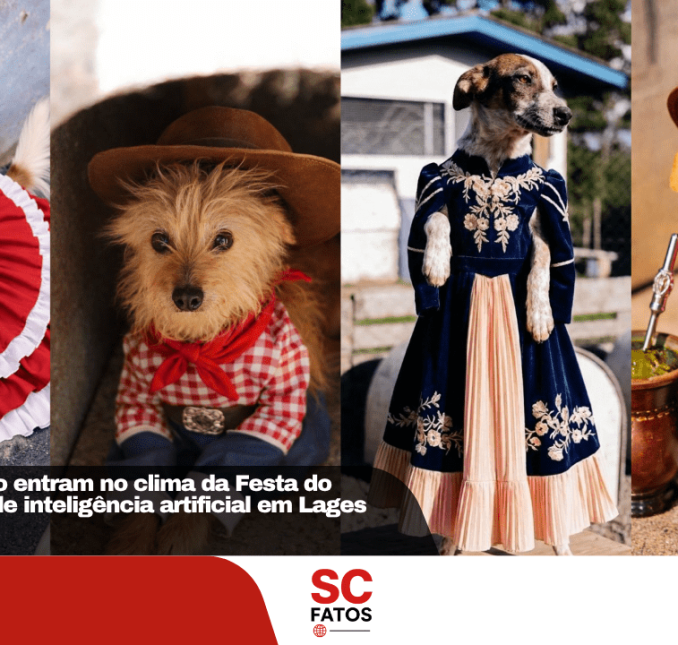 Cães para adoção entram no clima da Festa do Pinhão com uso de inteligência artificial em Lages