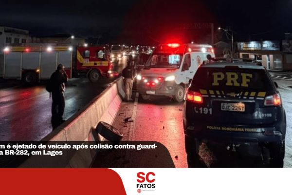 Jovem é ejetado de veículo após colisão contra guard-rail na BR-282, em Lages