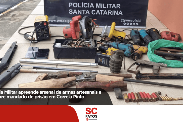 Polícia Militar apreende arsenal de armas artesanais e cumpre mandado de prisão em Correia Pinto