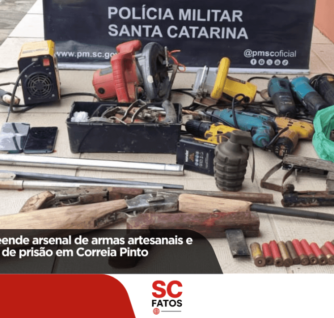 Polícia Militar apreende arsenal de armas artesanais e cumpre mandado de prisão em Correia Pinto