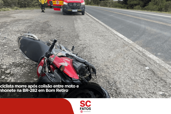 Motociclista morre após colisão entre moto e caminhonete na BR-282 em Bom Retiro