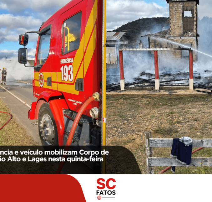 Incêndios em residência e veículo mobilizam Corpo de Bombeiros em Capão Alto e Lages nesta quinta-feira