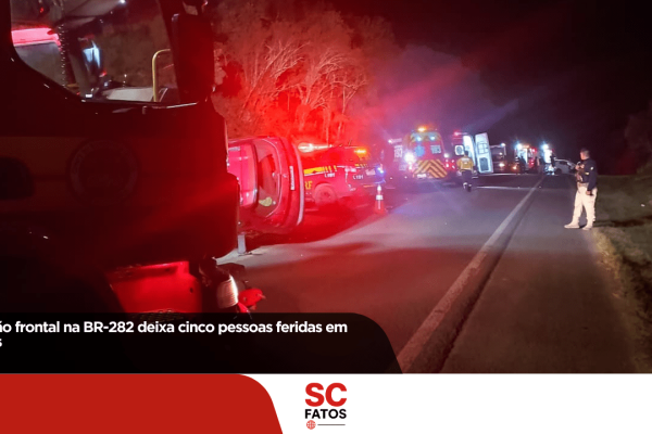 Colisão frontal na BR-282 deixa cinco pessoas feridas em Lages