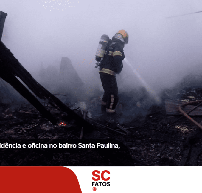 Incêndio destrói residência e oficina no bairro Santa Paulina, em São Joaquim