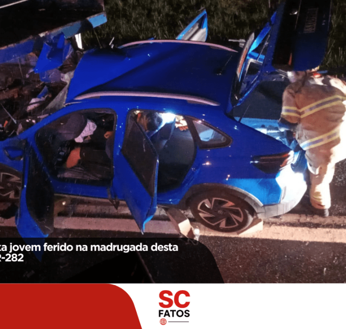 Colisão traseira deixa jovem ferido na madrugada desta segunda-feira na BR-282