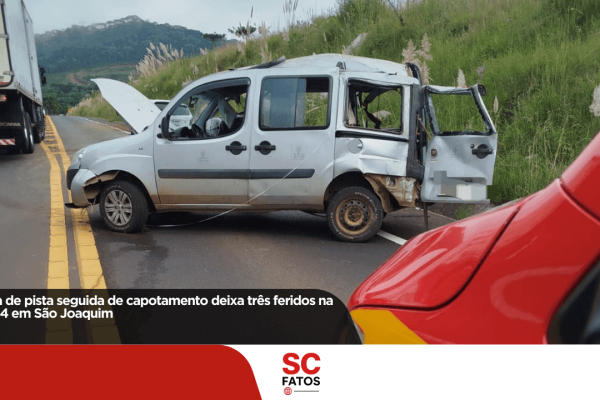 Saída de pista seguida de capotamento deixa três feridos na SC-114 em São Joaquim